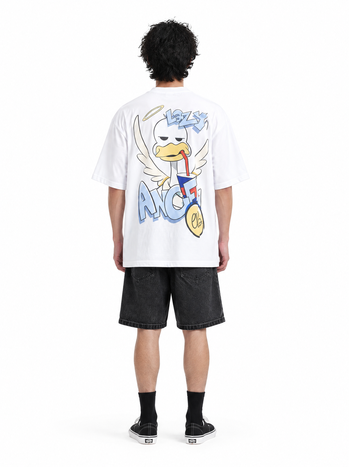 Charlie Lazy Angel Club tee, back view, on model