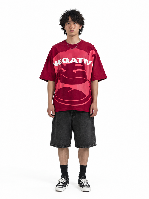 Be Negative tee, front view, on model