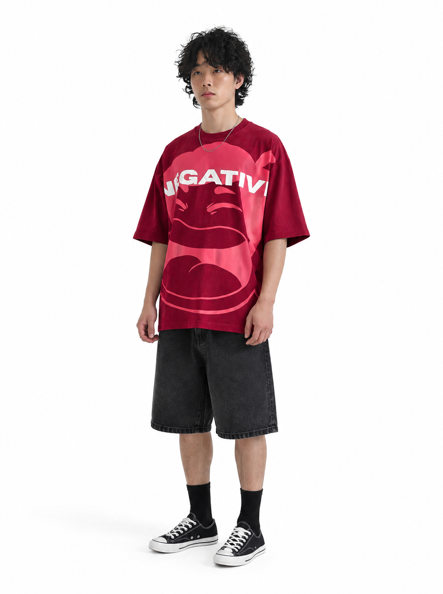 Be Negative tee, front view, on model