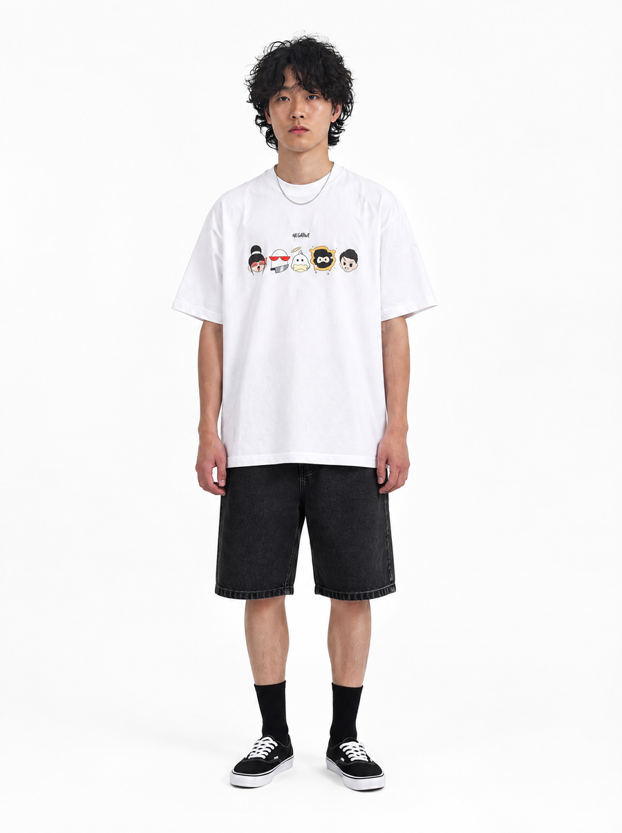 The Basic tee, front view, on model
