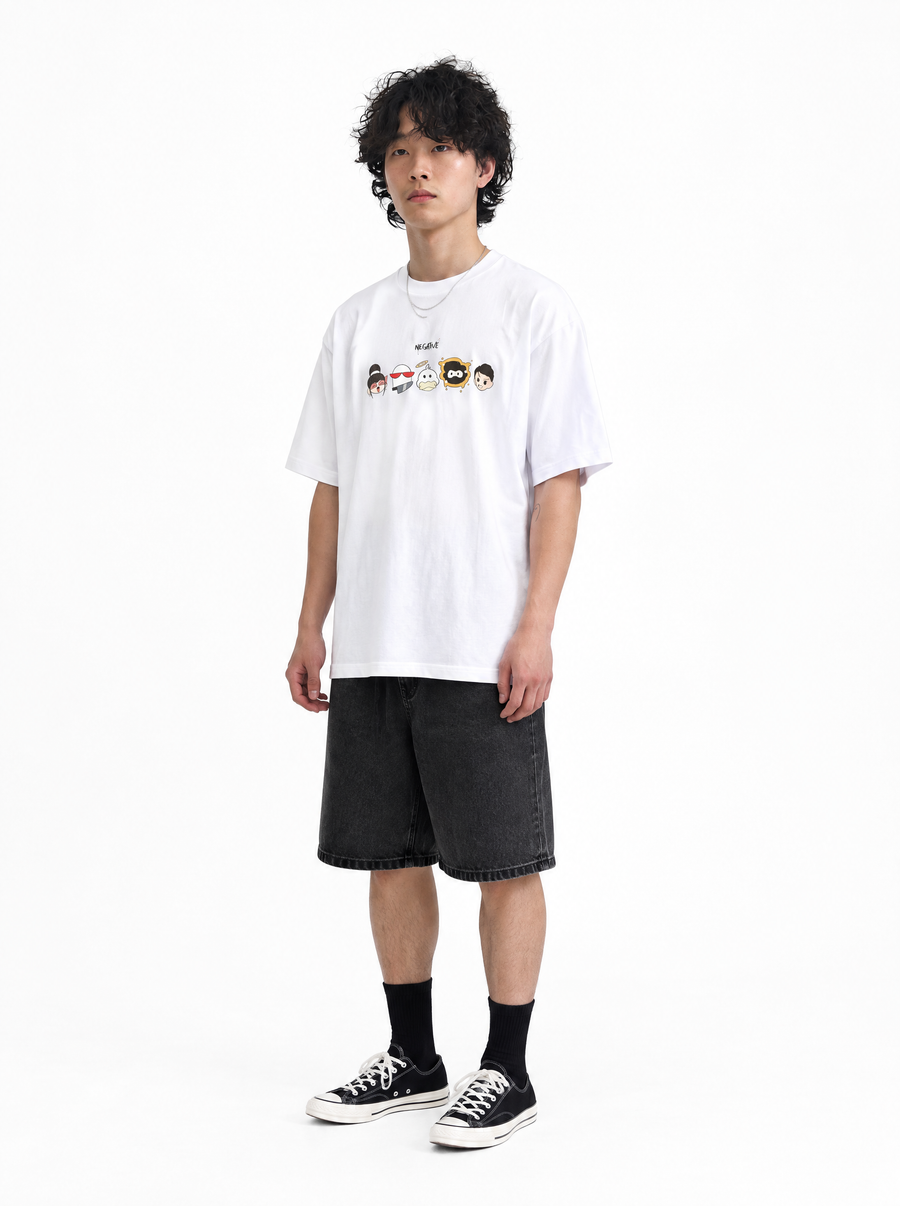 The Basic tee, front view, on model