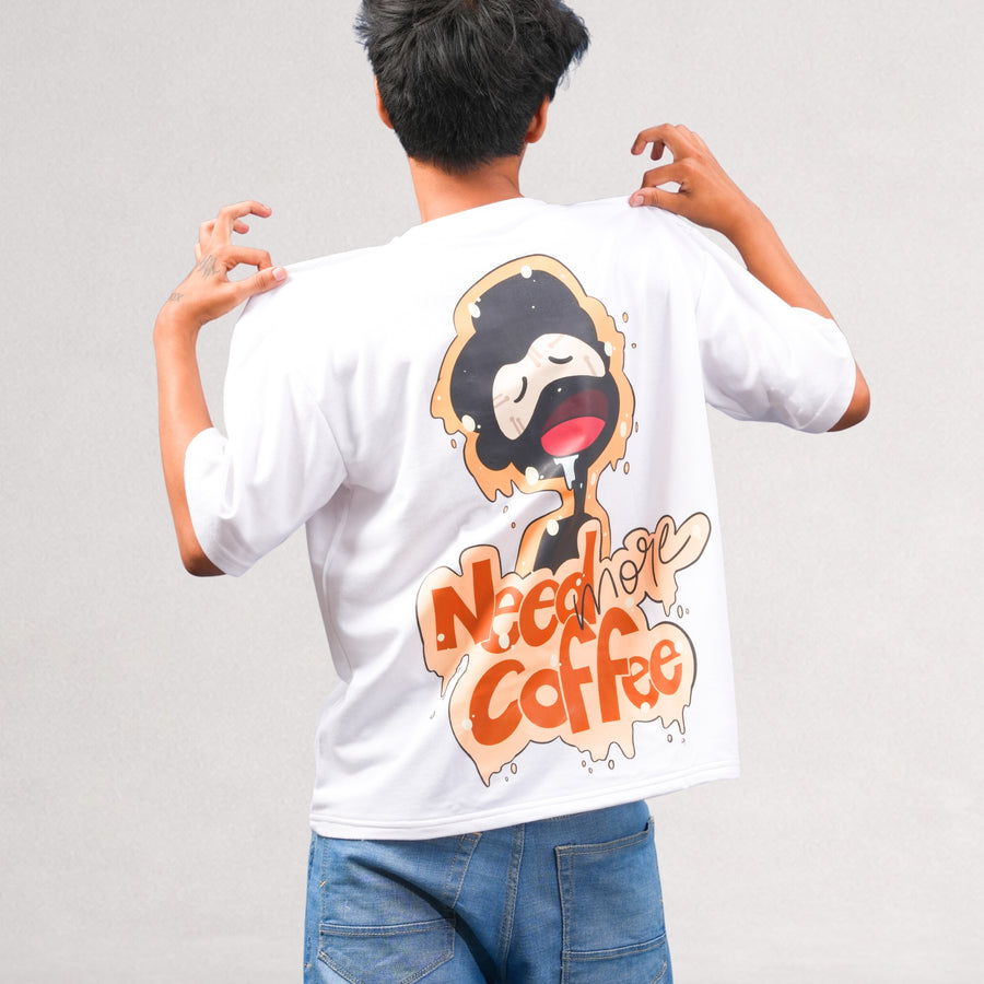 Need More Coffee oversized cropped tee, front view